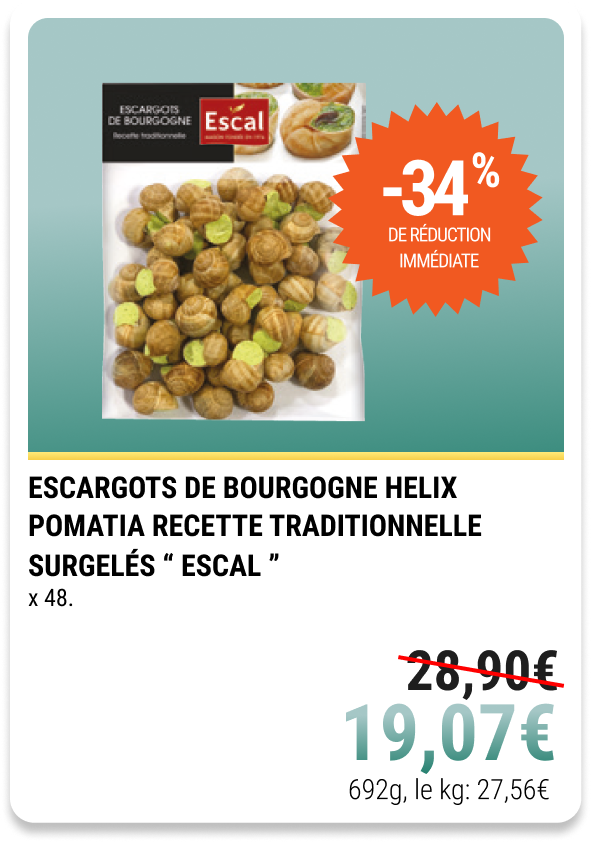 4- ESCARGOTS DE BOURGOGNE HELIX POMATIA RECETTE TRADITIONNELLE SURGELÉS “ ESCAL ”
